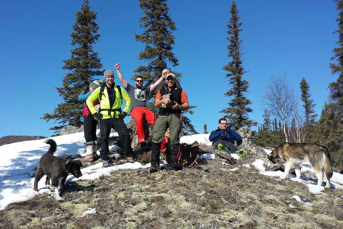 Philosophy faculty and students hiking on a snowy mountain. Photo courtesy of Eduardo Wilner