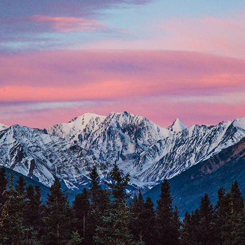 Dawn comes to mountains along the Richardson Highway in the eastern Alaska Range. UAF Photo by Todd Paris