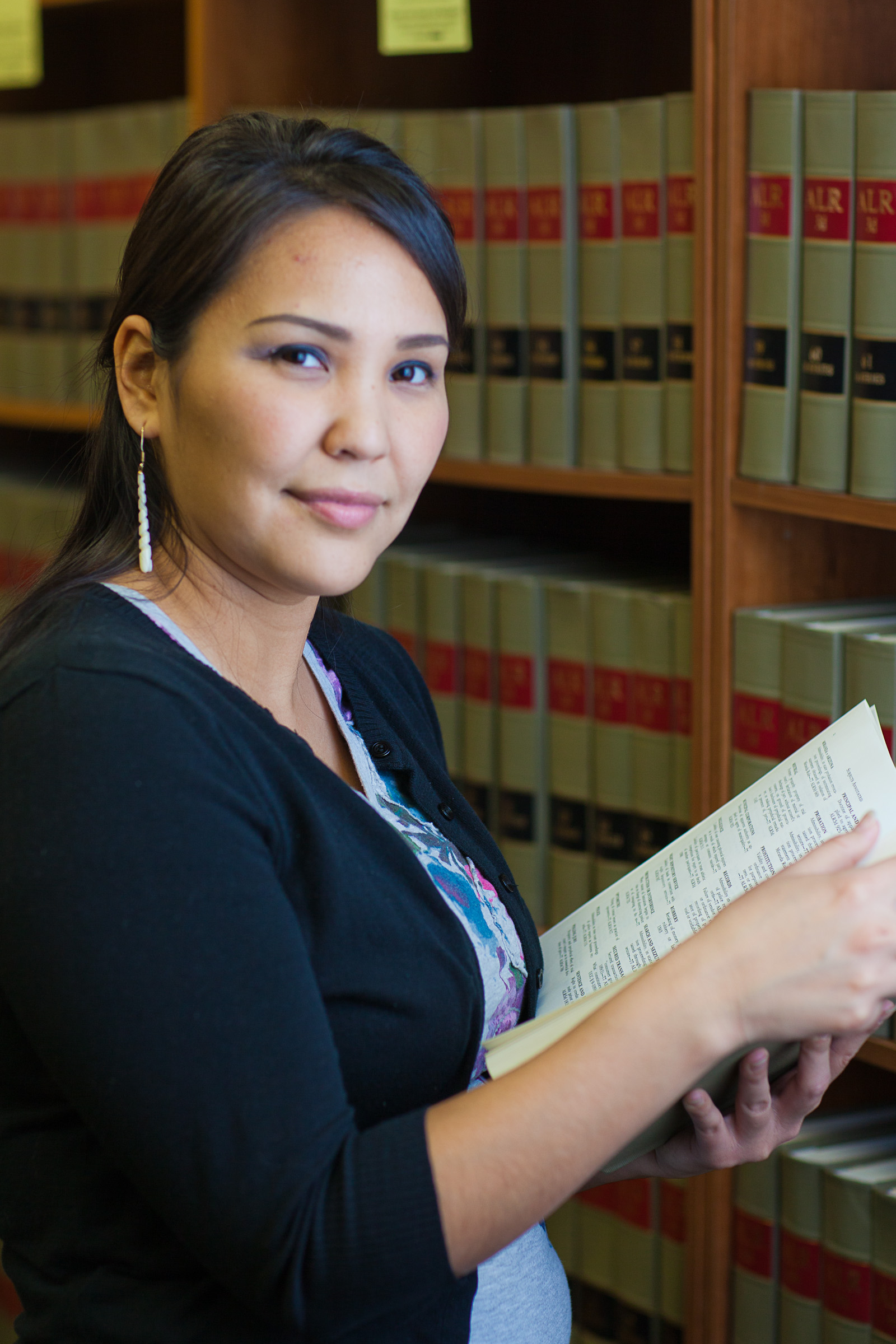 Melissa Charlie conducts some research for her paralegal studies class in the law library at CTC's law library. | UAF Photo by Todd Paris