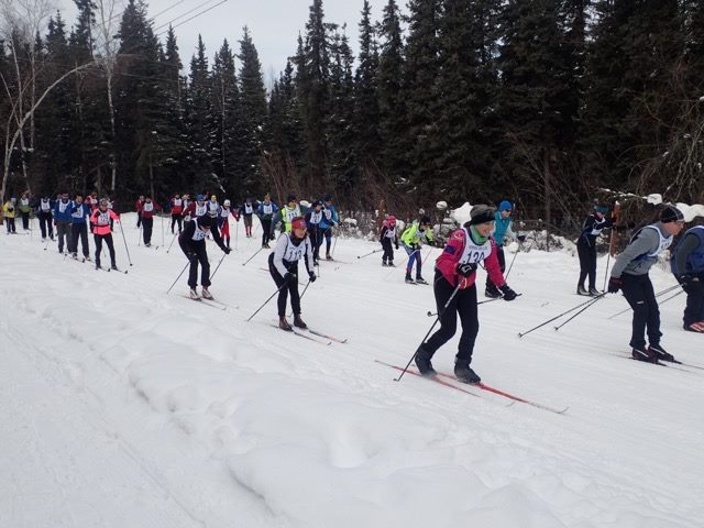 Skiers at start line