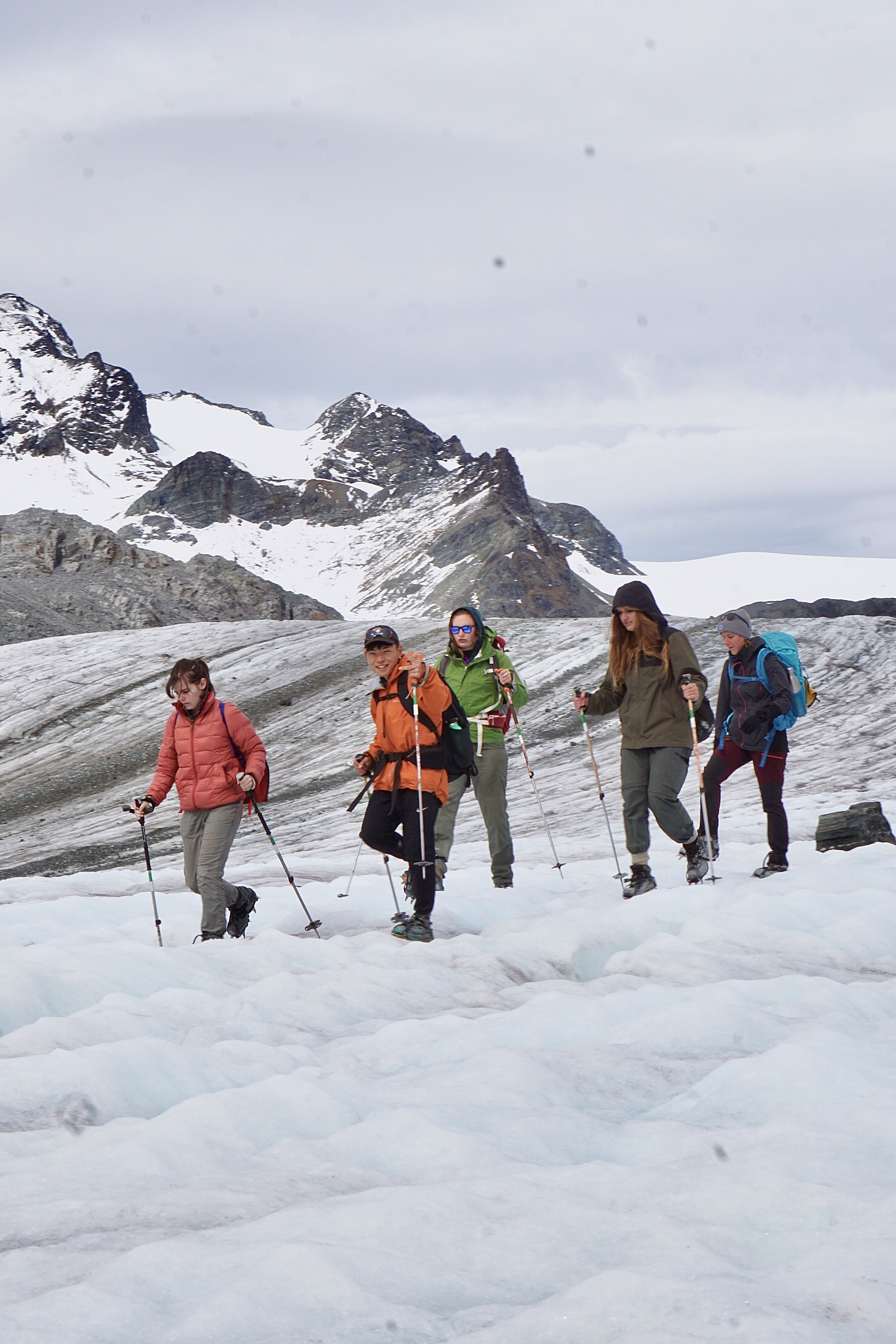 Walking down glacier