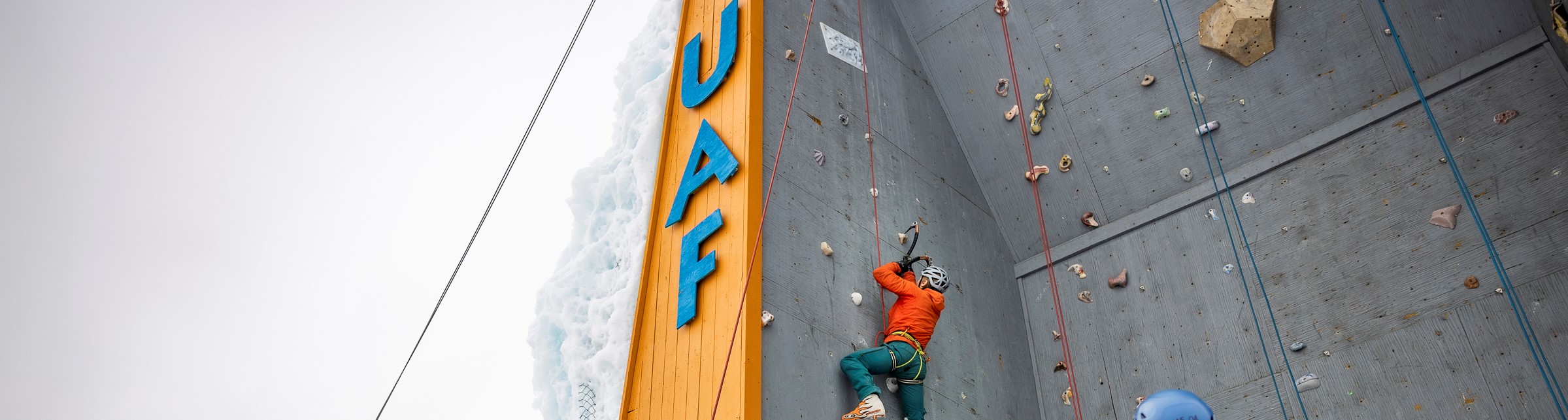 Climbing the outdoor ice wall
