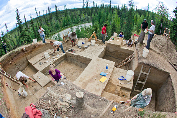 Students from UAF and elsewhere work to find bones and artifacts during an archeaological field camp at the Mead dig site near Delta Junction.