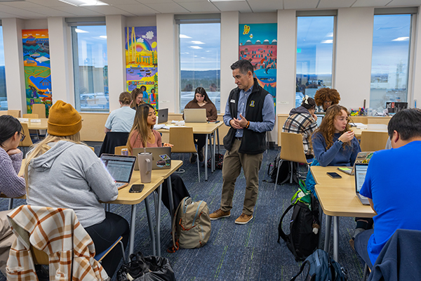 School of Education instructor Michael Angaiak leads the ED 411 English Language Arts methods class in the Alaska Future Teacher Space classroom in the Gruening Building Monday morning, October 20, 2025.