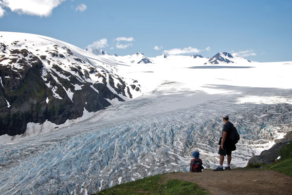 hikers near glacier