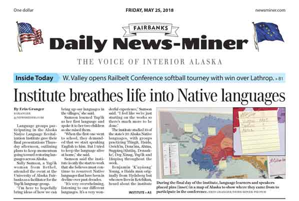 Thumbnail image of FDNM front-page feature on Alaska Native Language Institute