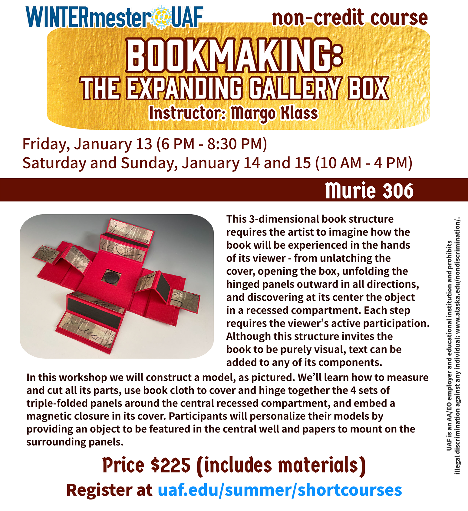 Bookmaking: The expanding gallery box 2023 Winter course poster