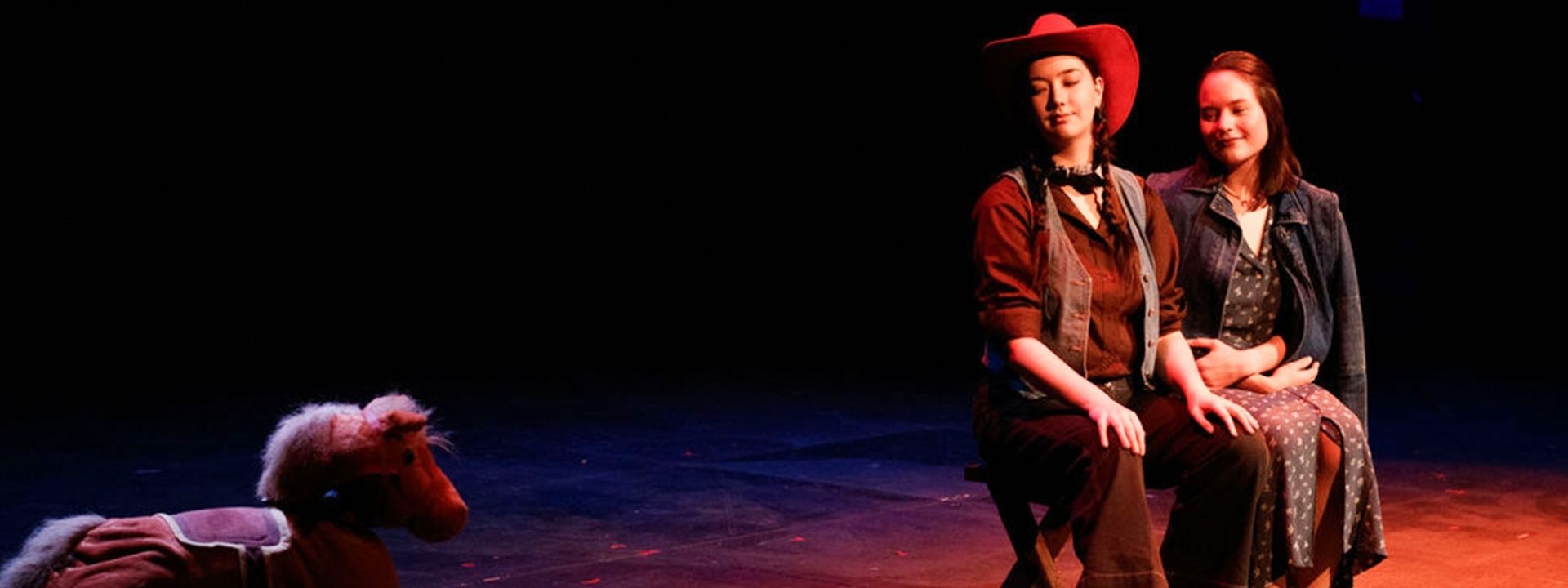 Arianna Hammond (left) as Red and Deyanira Van Acker (right) as Mary in "Late: A Cowboy Song", from the 2025 SDA production of Winter Shorts. Photo credit: Zaniyah Chestnut.