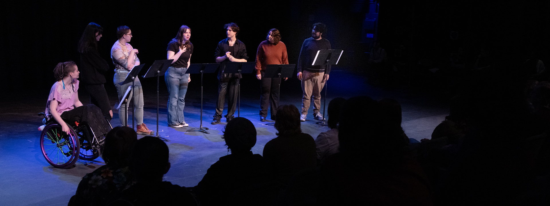 Spring 2025 readers theatre style performance by the Student Drama Association