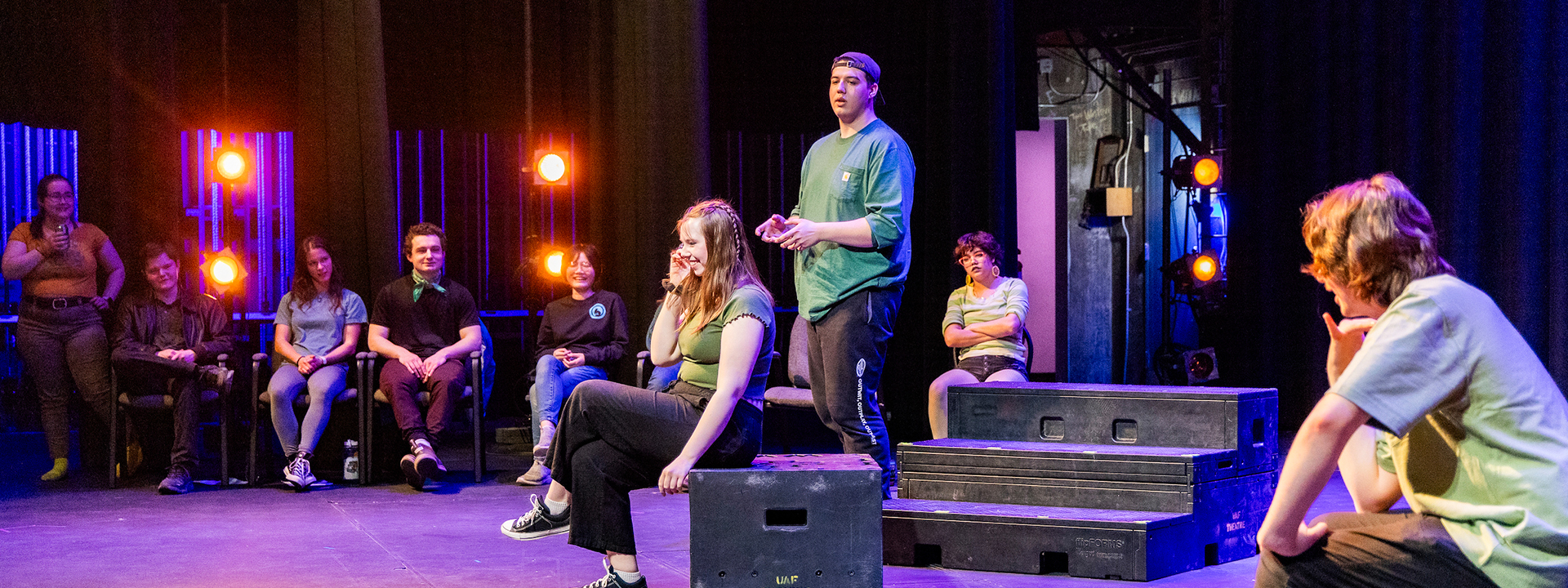 The UAF Ground Squirrel improv group hosts 'The Sprite Show' in the Salisbury Theater Stage, Thursday, April 25, 2024. (UAF photo by Leif Van Cise)