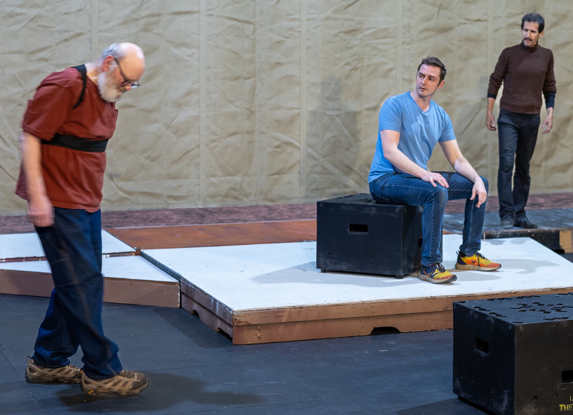 Historical Comical, BTS Photo 1 (Left-Right) Bruce Hanson, Levi Ben-Israel and Nicholas Glovin. Photo by Kade Mendelowitz