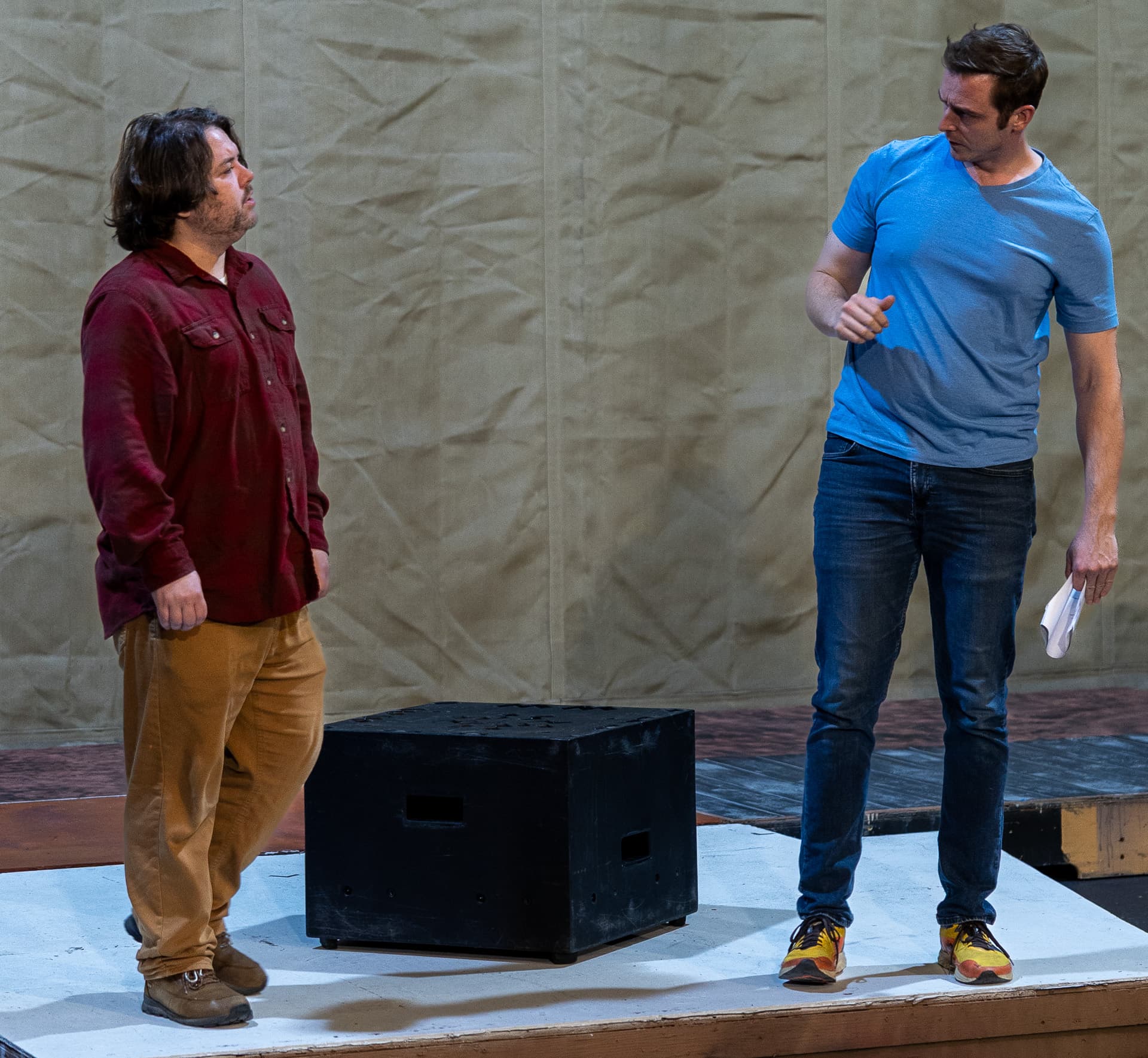 Historical Comical- BTS Rehearsal Photo 9 John DiCandeloro and Levi Ben-Israel. UAF Photo by Kade Mendelowitz