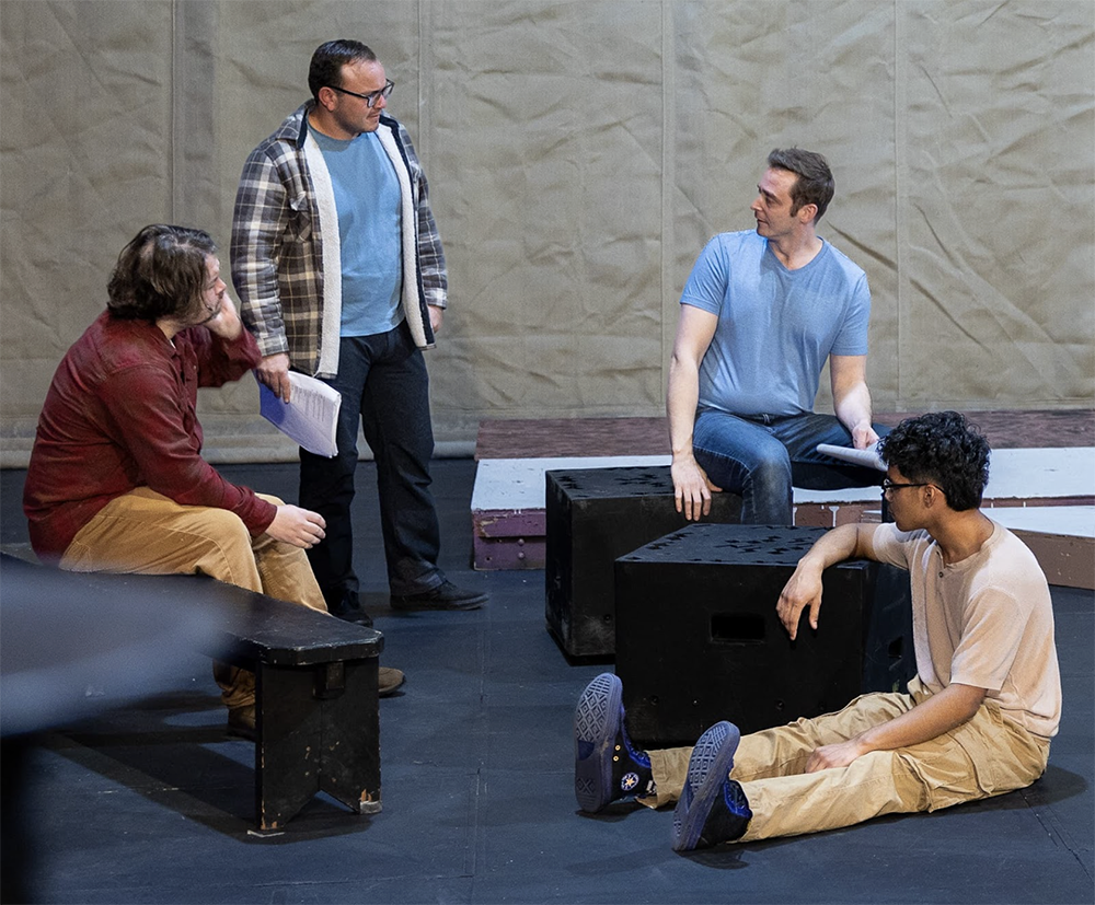 King Henry V (Levi Ben-Isreal - Center right) goes undercover to see what the common English soldier (John DiCandeloro, Matt Herrera, and Tim Hall) think about him. Photo credit: Kade Mendelowitz