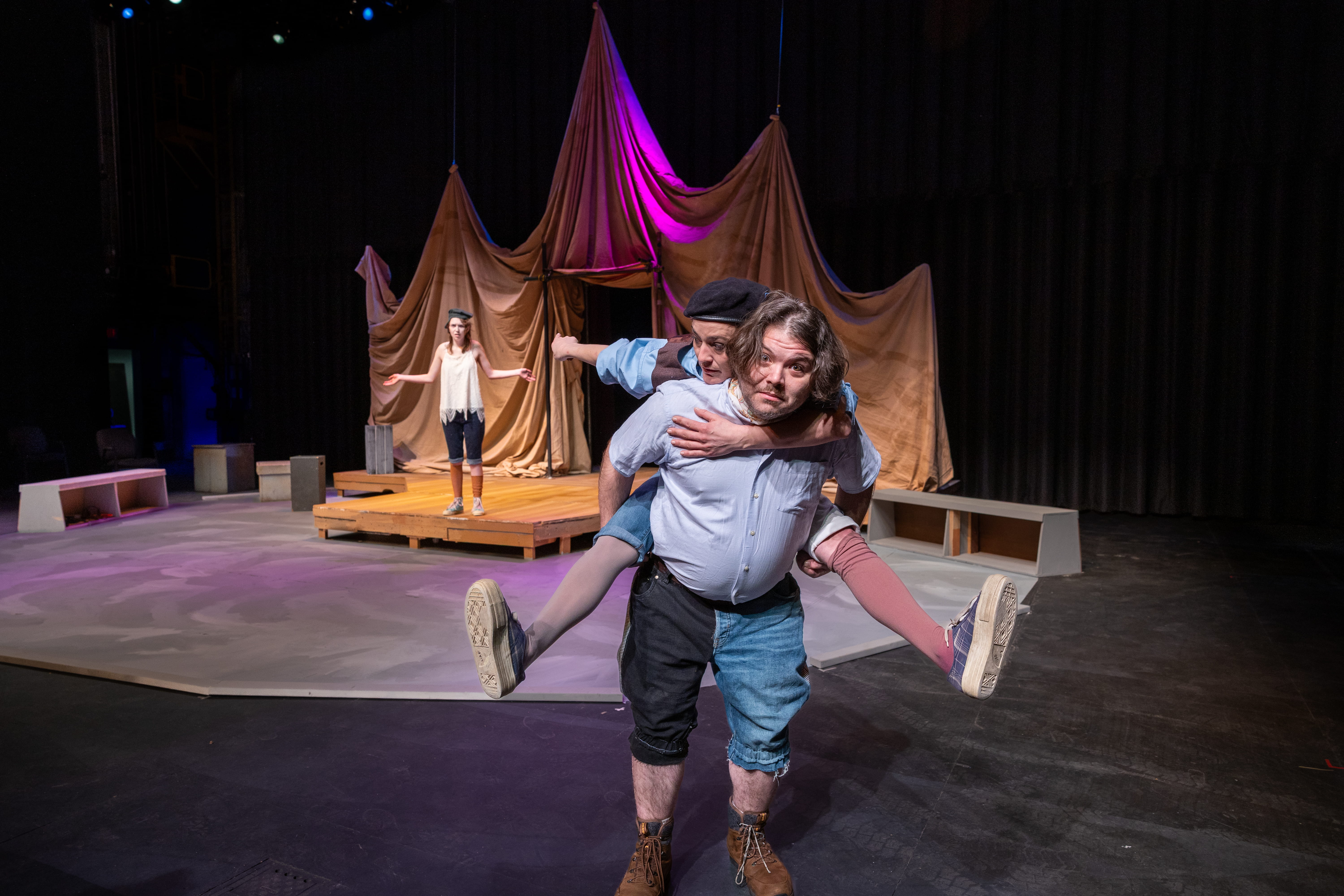 “Avaunt thou witch” (Left-right): Daisy Massey, Emily Yates, John DiCandeloro. From “Comedy of Errors,” part of Theatre UAF’s production of “Historical Comical: A Shakespeare Double Bill” Photo by Kade Mendelowitz