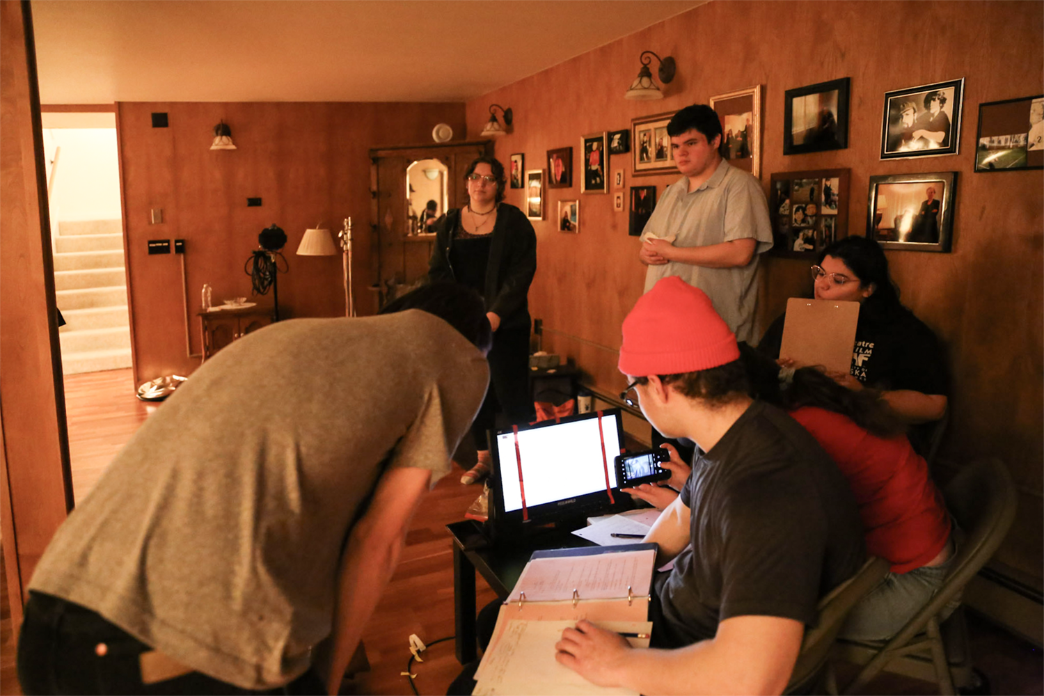 Strange Embrace BTS Crew prepare for filming on the set of Strange Embrace. UAF Photo by Maya Salganek
