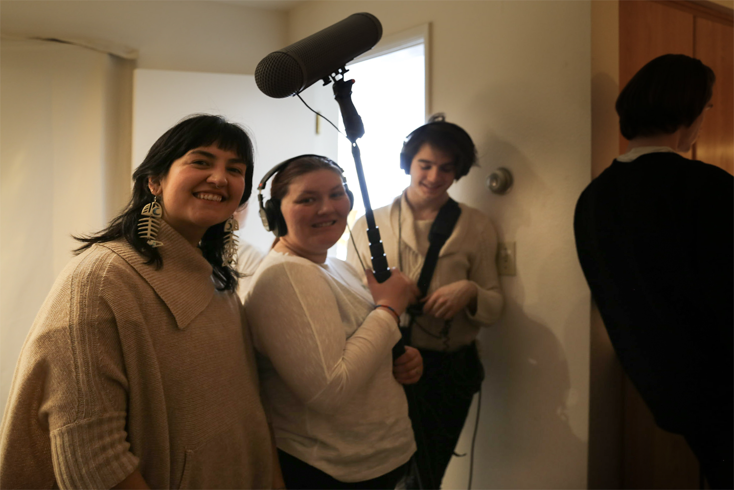 Strange Embrace BTS Cast and crew prepare to film on the set of Strange Embrace. UAF Photo by Maya Salganek