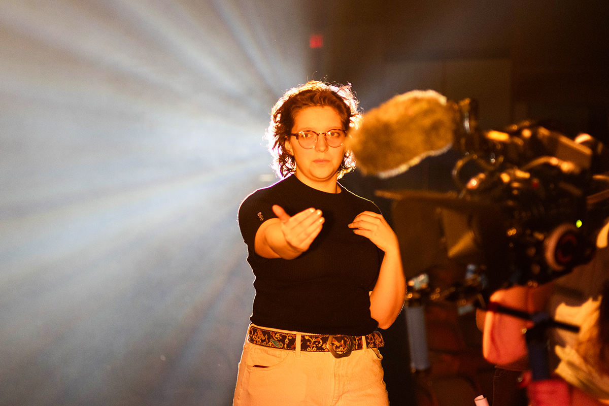 TOAS, Day 1, image 298 Taylor Kamrath provides direction to actors during the filming of The Anatomy of Sound. Photo credit: Eric Marshall