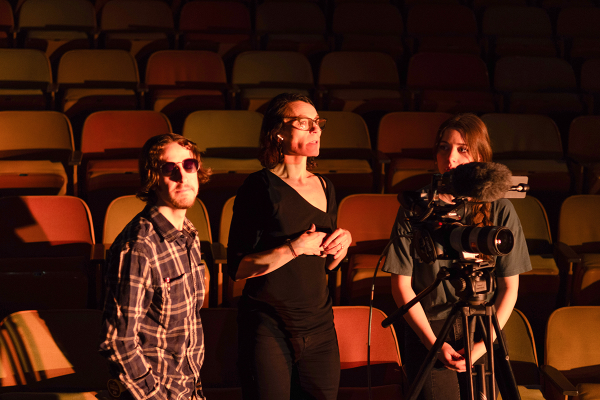 TAOS, Day 2, image 13 Maya Salganek provides direction to two crew members during the filming of The Anatomy of Sound. Photo credit: Eric Marshall