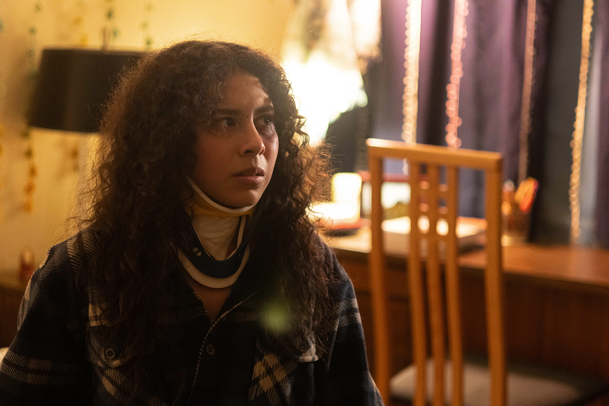 TAOS, Day 5, image 105 Julieth Harvey in a neck brace on the set of The Anatomy of Sound. Photo credit: Eric Marshall