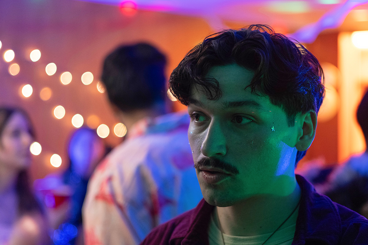 TAOS, Day 6, image 48 Logan Hammersland on set for a party scene in The Anatomy of Sound. Photo credit: Eric Marshall