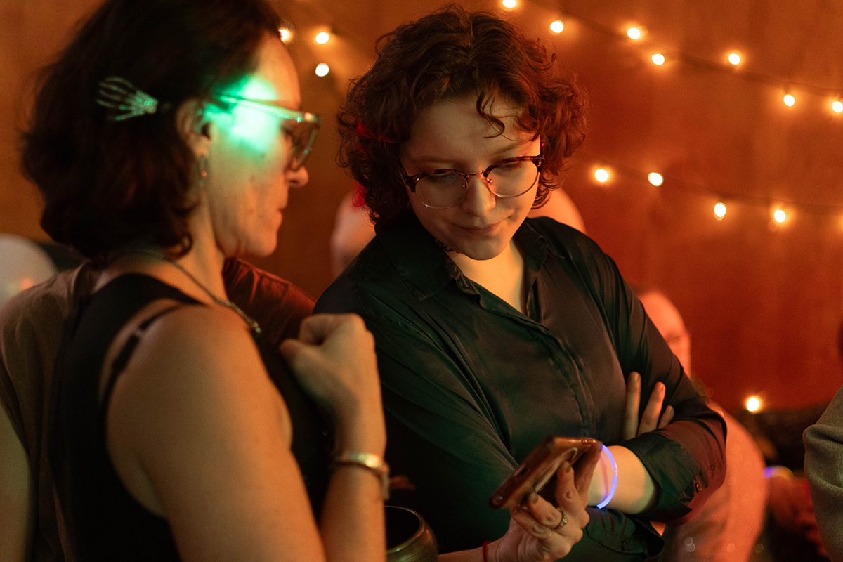 TAOS, Day 6, image 76 Maya Salganek and Taylor Kamrath on the set of The Anatomy of Sound. Photo credit: Eric Marshall