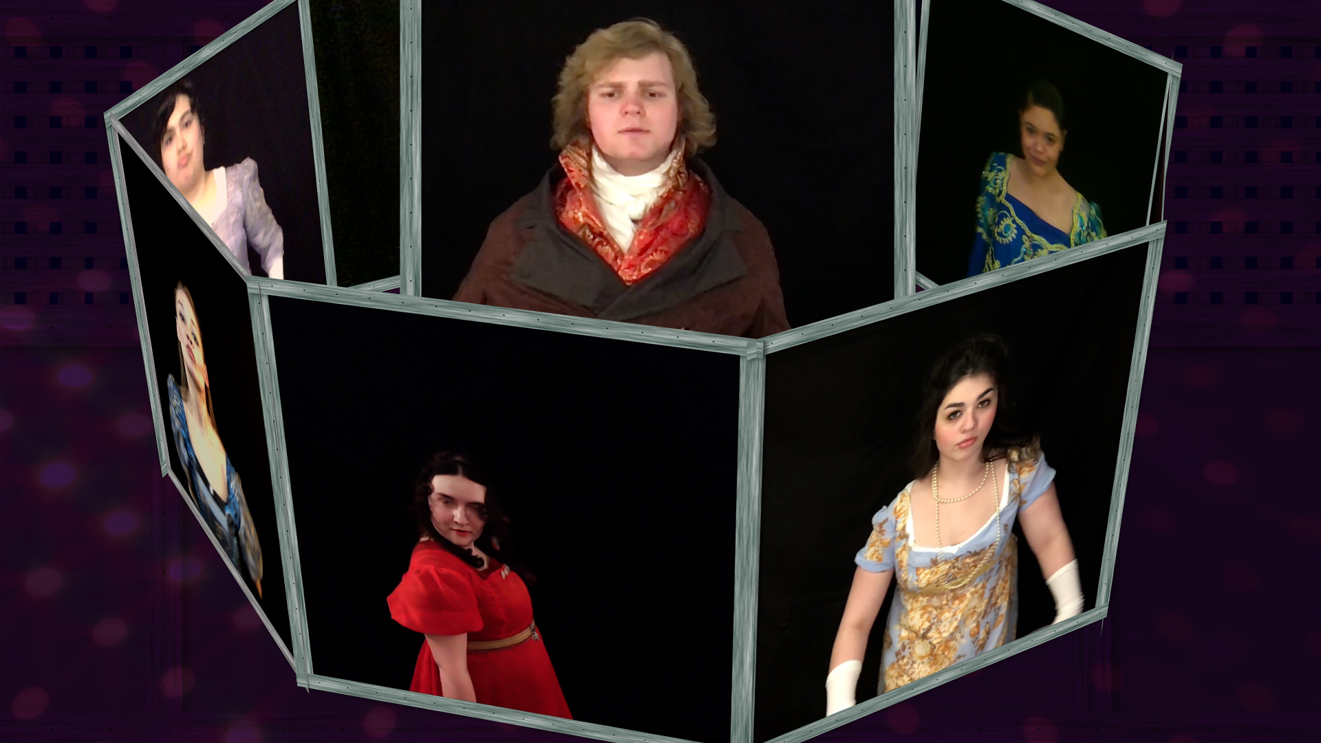 A virtual cast performing Pride and Prejudice during the COVID 19 pandemic.