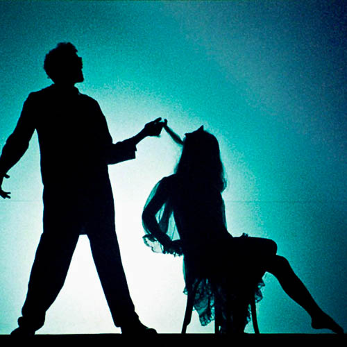 from a Winter Shorts production, silouette of two actors against a blue background