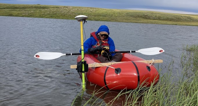 GIS Tech Adam Chavez collecting lake bathymetry