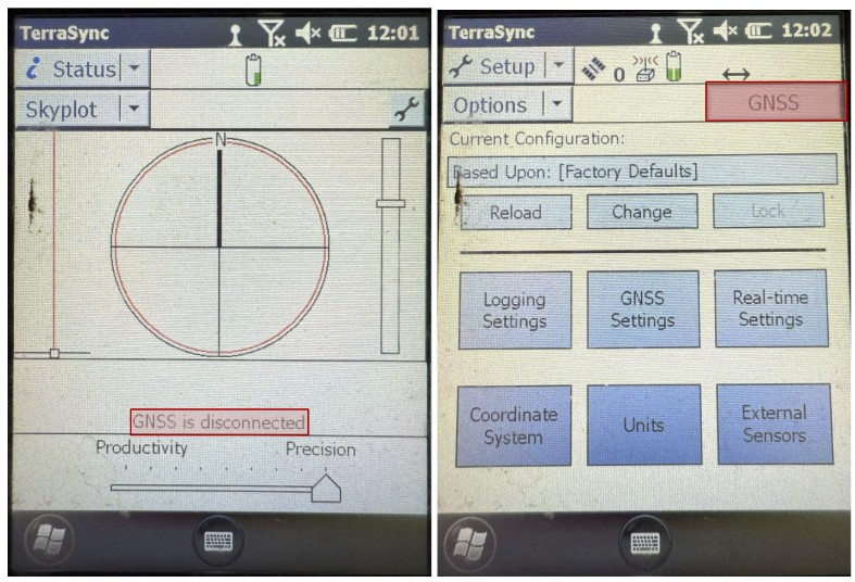 GNSS disconnected screen
