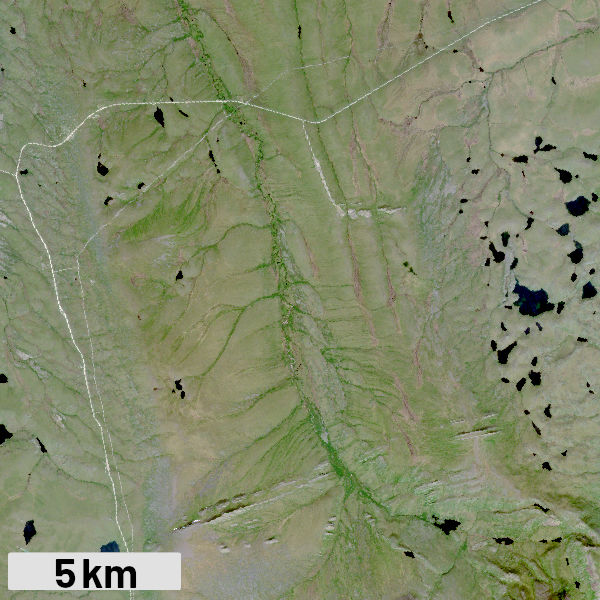 verdant image of the Kuparuk watershed, courtesy PlanetLabs 2024