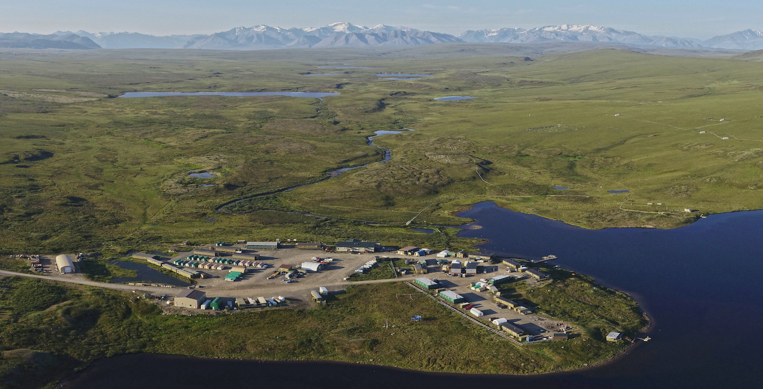 An aerial shot of Toolik Field Station on a sunny summer day
