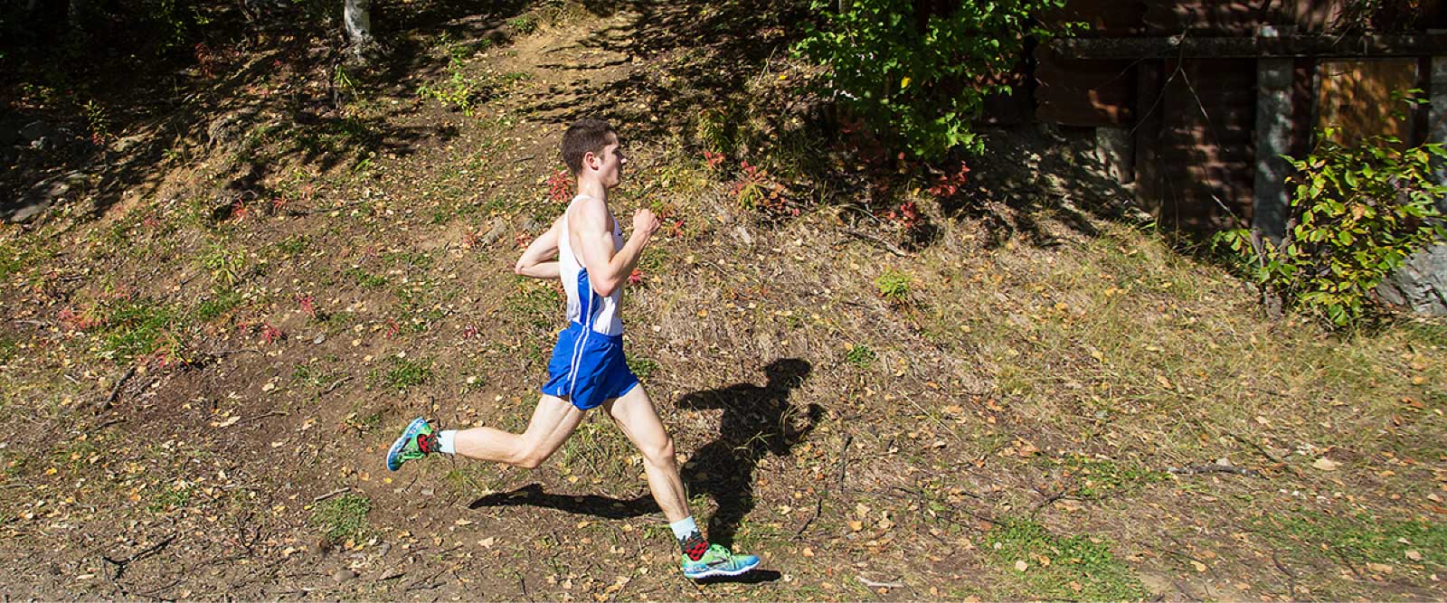 A UAF cross country runner running on the campus trails