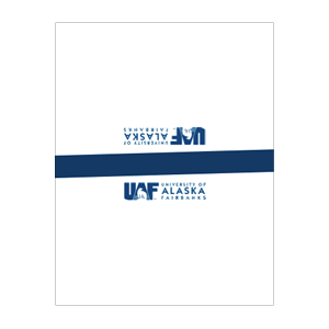 Table tent with UAF blue horizontal logo and angled blue top border