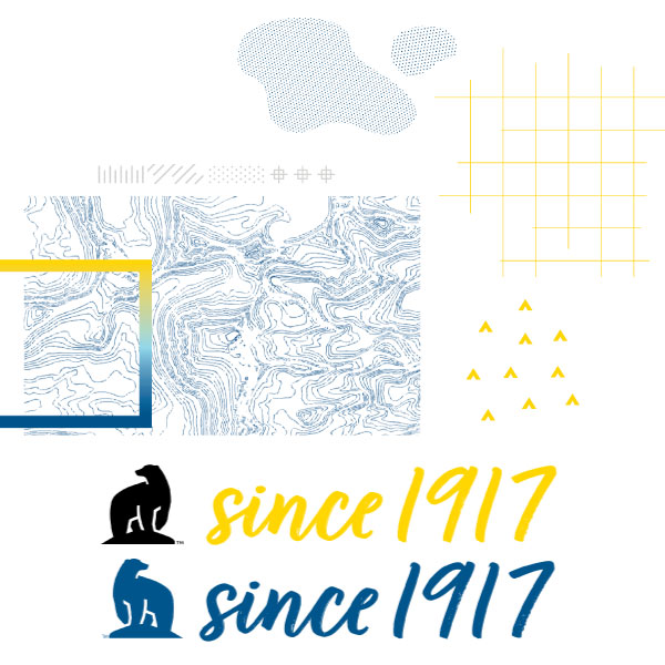 Examples of graphic elements collage, Since 1917 and Nanook Bear graphics in different colors