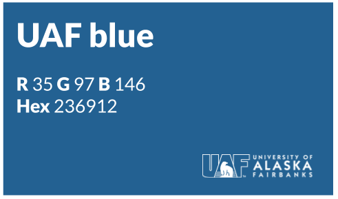 UAF digital signage sample with blue background and white text