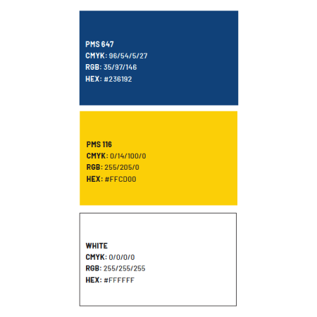 Primary colors, blue, gold, white