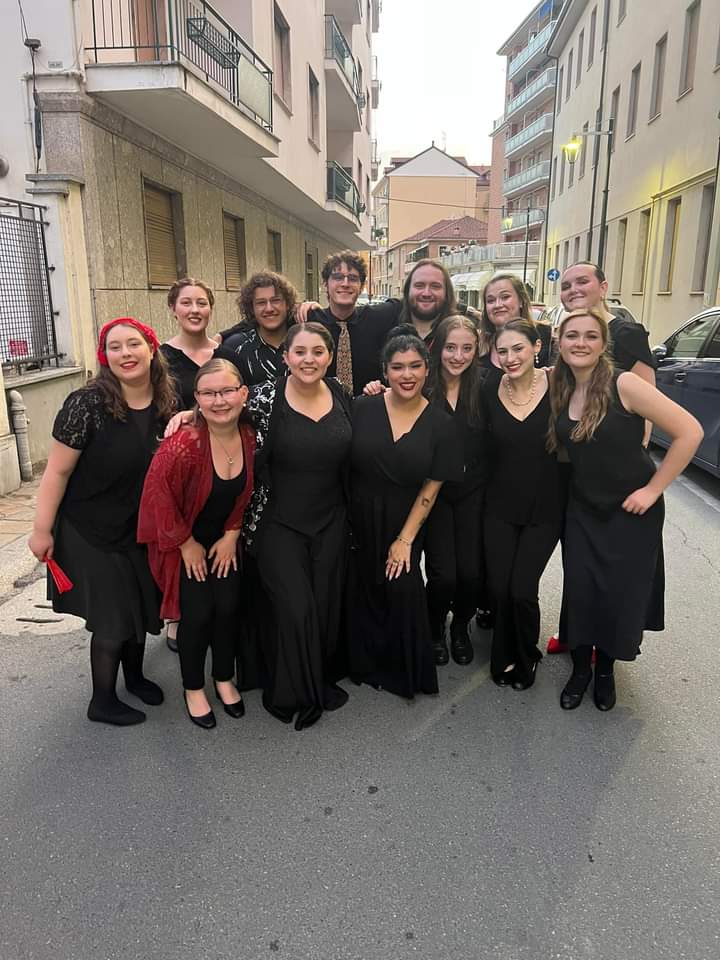 Group of music students pose for a photo in Italy. 