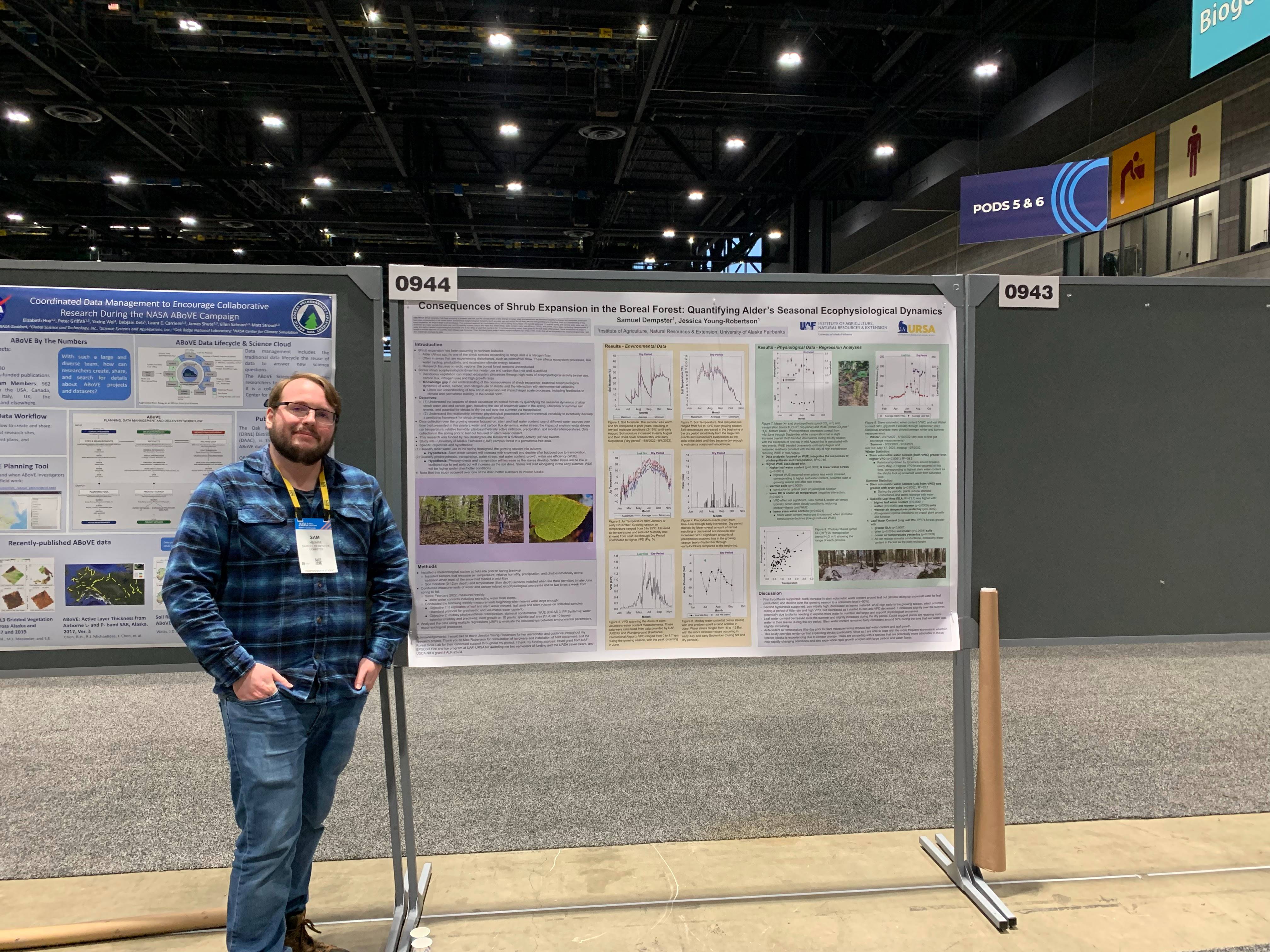 Sam poses with his poster at AGU. 