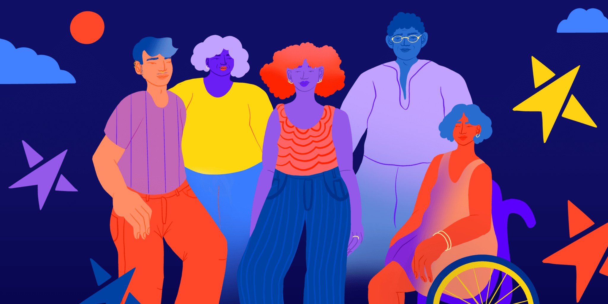 A colorful graphic depicting a group of individuals | Courtesy of The Trevor Project